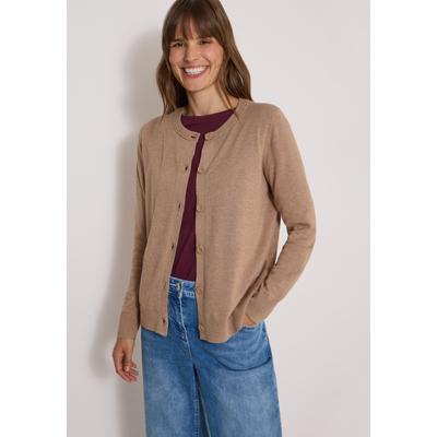 Cardigan CECIL, Damen, Gr. L (42), creamy mocha melange, Web, 60% Baumwolle, 40% Viskose, unifarben, comfort fit normal, Rundhals, Rippbündchen, Strickjacken, mit Knopfleiste