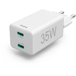 HAMA Schnellladegerät 2x USB-C PD/Qualcomm Mini-Ladegerät 35W weiß