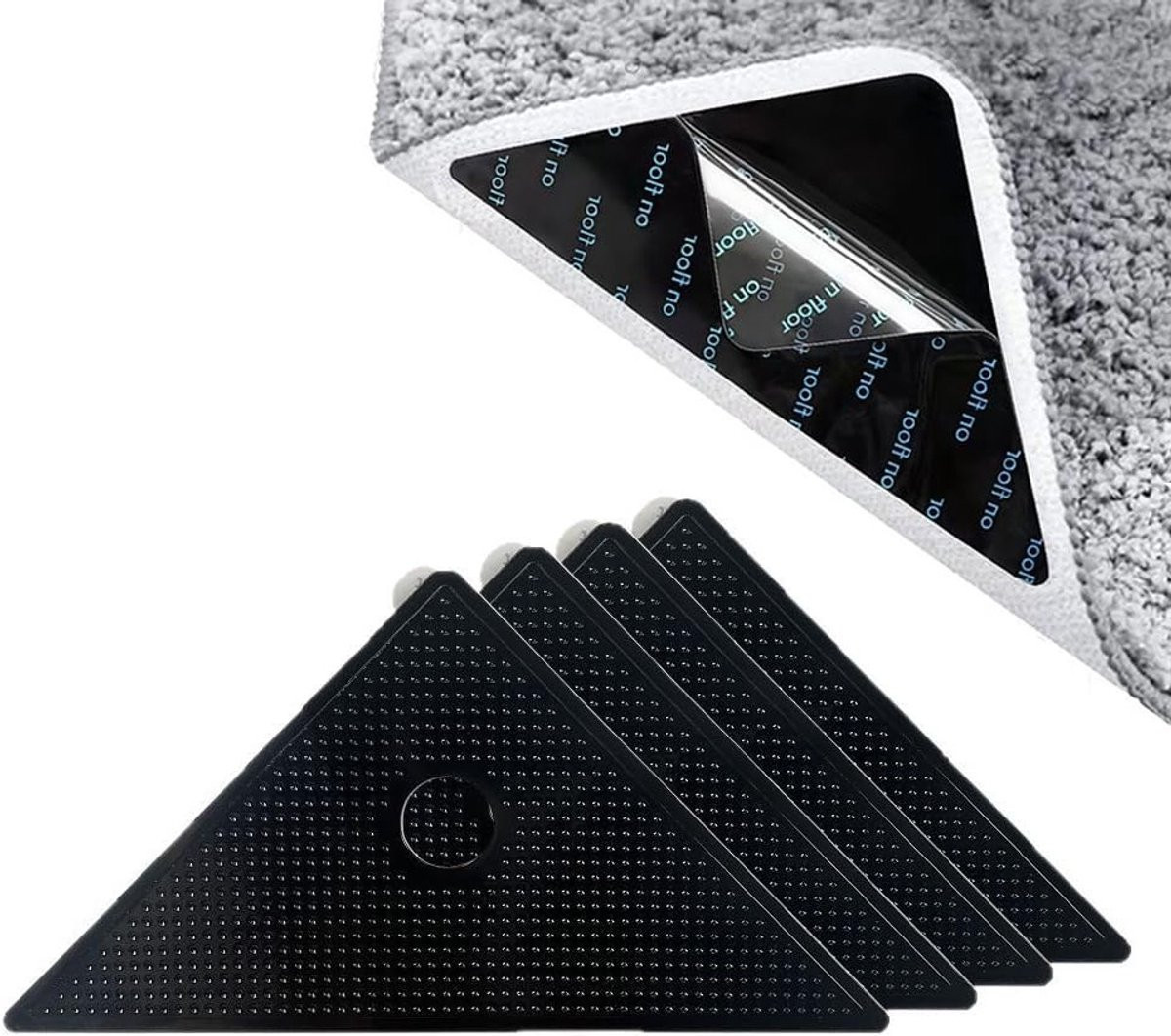 Zelfklevende tapijtonderlegger, wasbare antislipmat met sterke PU-gelhechting, 4 stuks