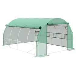 MODFU Foliengewächshaus Polytunnel begehbar Grün 397x300x200 cm mit UV Schutz aufrollbaren Wänden 8 Fenstern Reißverschlusstür Stahlrahmen