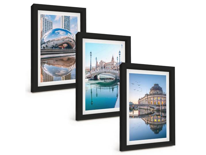 Tulup Bilder SET 3er Set - 20x30 cm Schwarzer Rahmen - Architektur von Städten am Wasser, Kunststoff, Rechteckig, 20x30 cm, einfache und schnelle Anbringung, Bilder & Rahmen, Bilder
