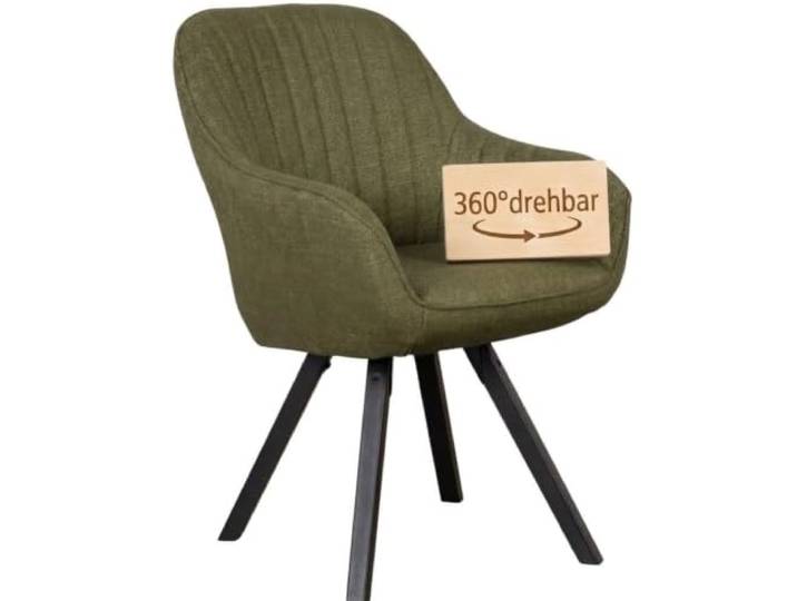 MR. DEKO Esszimmerstuhl Matera drehbar Polsterstuhl Küche Bürostuhl grün Büro-Stuhl drehbar Armlehnenstuhl modern Esszimmermöbel