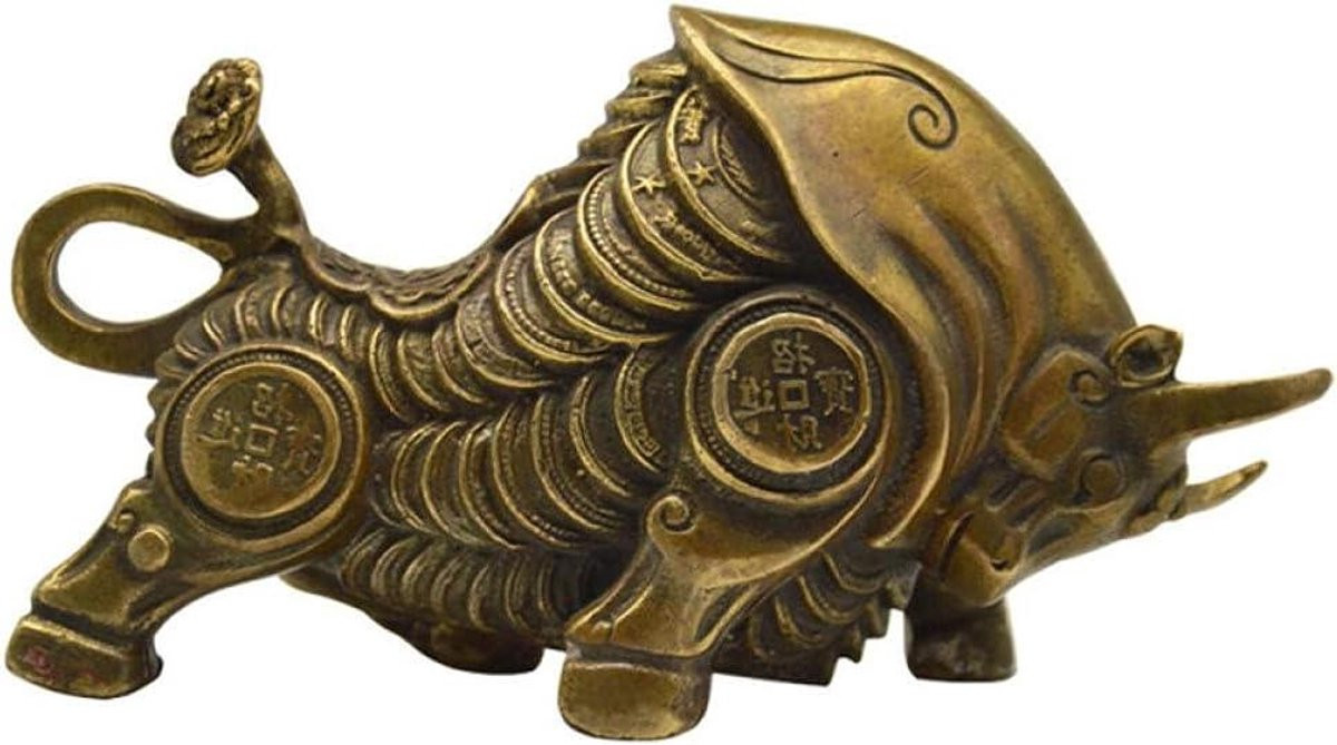 Bronskleurig Ox Beeld van Puur Messing - Ambachtelijk Koperen Dier voor Huisdecoratie - Hoogte: 139,7 cm