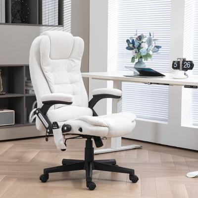 Ostweer Cream White 6 Point Vibrating Massage Office Chair with Heat, High Back Executive Office Chair with Reclining Backrest