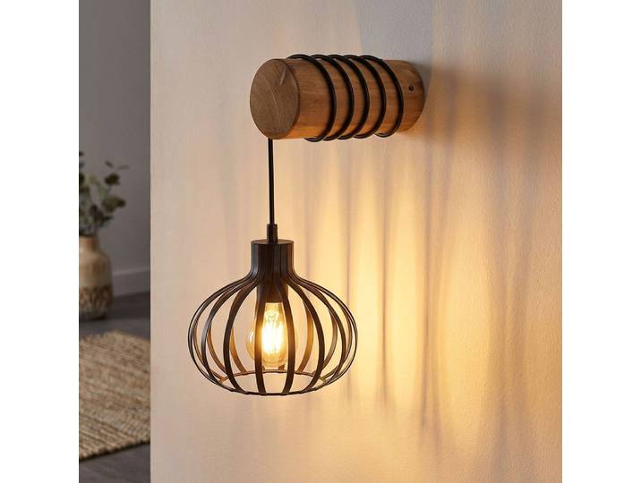 Applique Murale Lampe Murale Lampe De Salon Marron Bois Métal E27 Interrupteur H 59 Cm