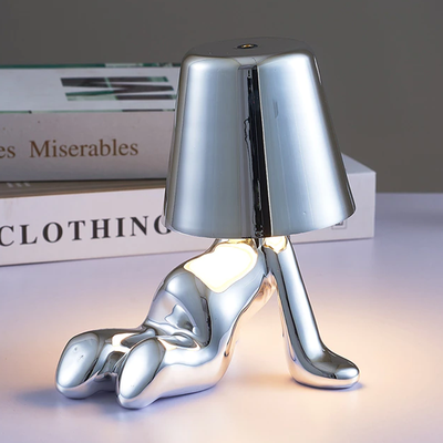 HomeDecorAndMore LLC LED Rechargeable Italian Designer Golden & Silver Man Table Lamp Silver A