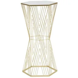 Mauro Ferretti Lines 6 Glam Sechseckiger Telefontisch aus goldfarbenem Metall mit verspiegelter Glasplatte - Modern Geometrisch - Glam-Stil 1427790000