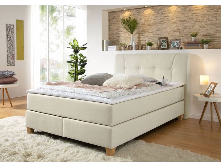 Boxspringbett, Struktur, Beige, 148×218 cm, Inkl. Topper, Klassisch, Home Affaire