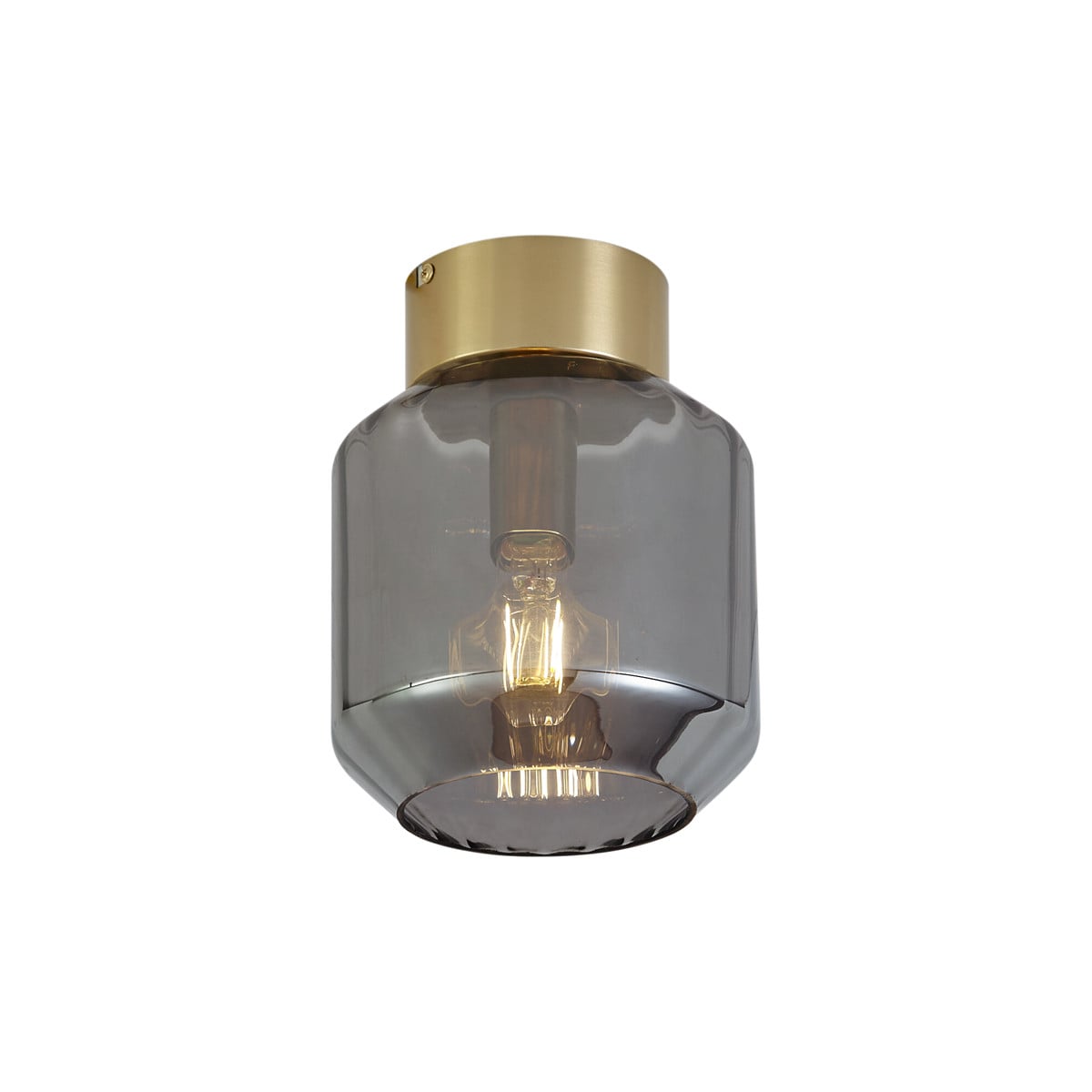 Qazqa Moderne ronde plafondlamp messing met grijs rookglas