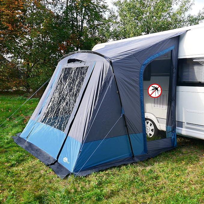 Wohnwagenvorzelt Pampero 280 - Großes und helles Reise-Vorzelt mit Moskitonetztüren, UV-Schutz und schnellem Aufbau - Caravan Zelt mit 2 Eingängen