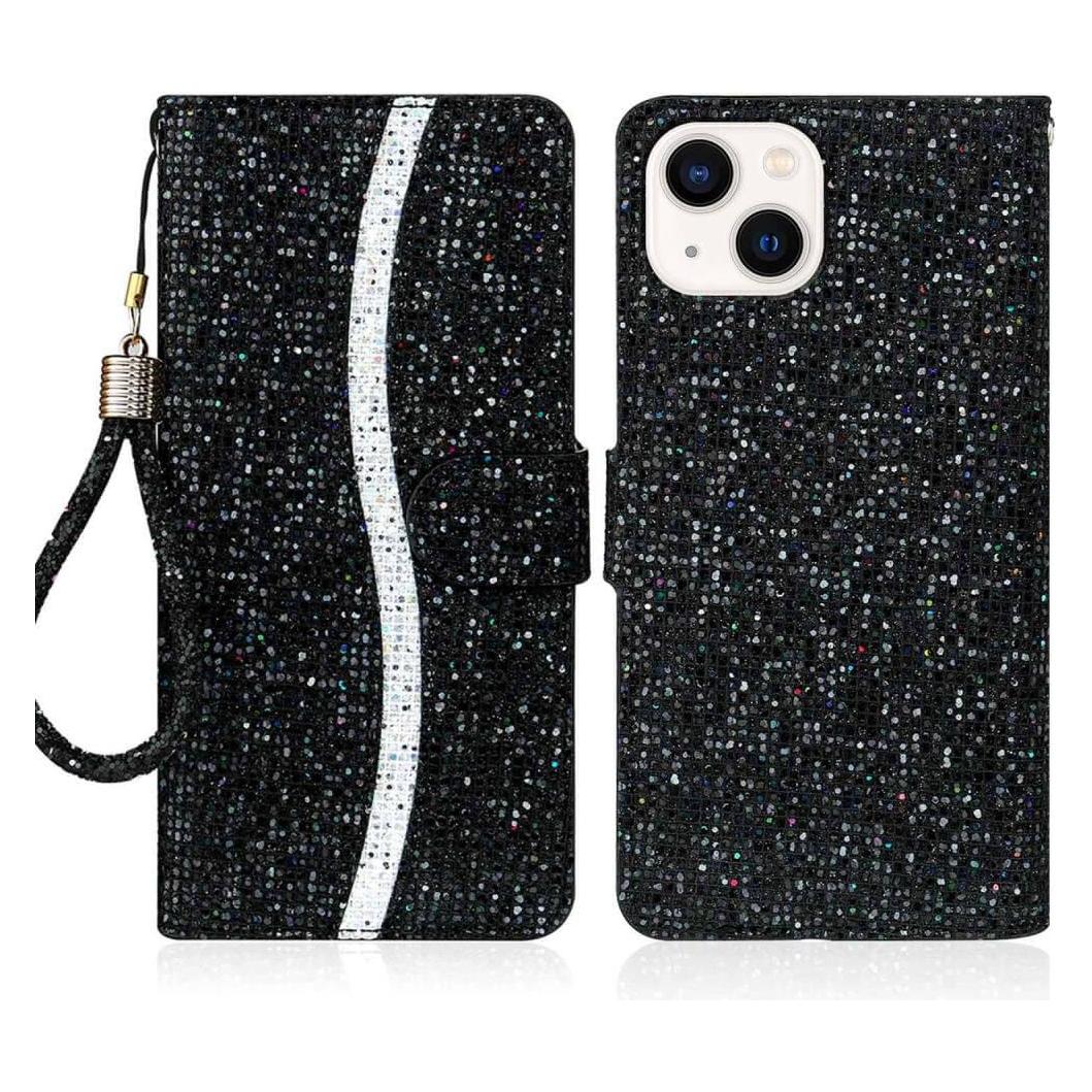Cover-Discount iPhone 14 - Glitter Leder Etui schwarz (Apple iPhone 14) (660106174A)