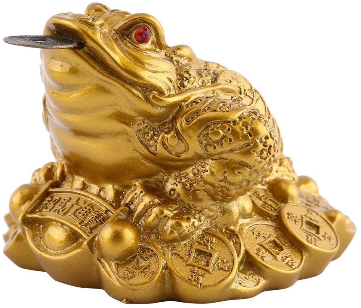 Dailygoods Feng Shui Geld Pad Standbeeld - Driepotige Kikker Geluksbrenger - Goud - Decoratie Ornament voor op het Tafelblad
