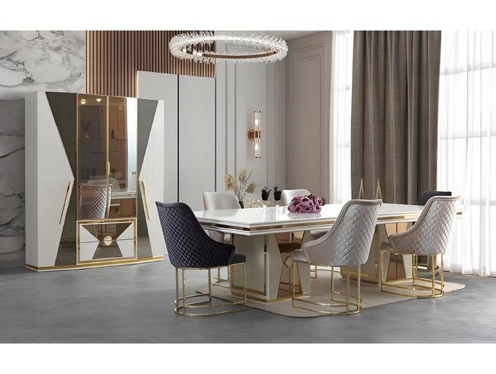 Xlmoebel Essgruppe Elegantes 6-teiliges Esszimmer Set mit Tisch, Stühlen und Vitrine, (Essgruppe, 6-tlg., 6-teiliges Esszimmer Set), Made in Europa