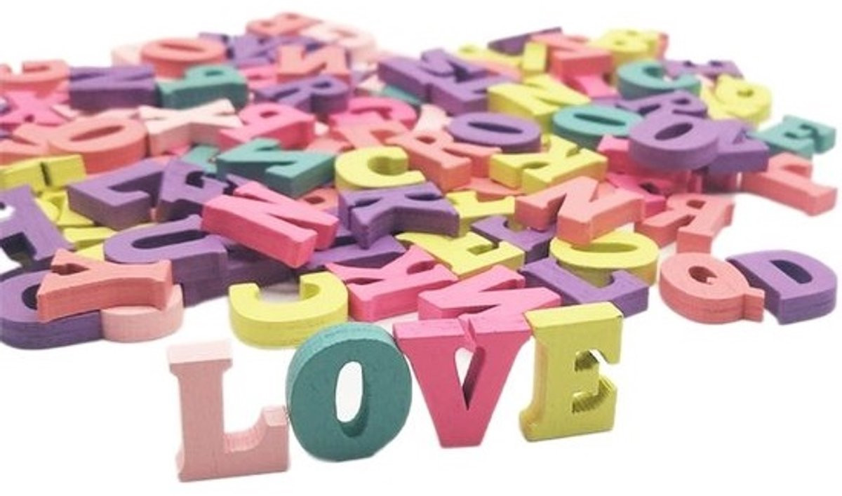 Dailygoods 100 stuks houten letters voor knutselen en decoratie, hoofdletters en kleine letters, dikte: 1,5 cm