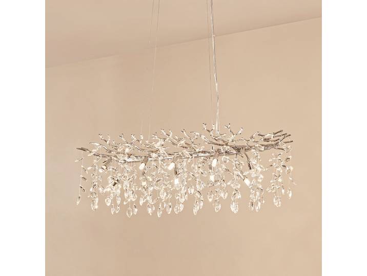 Bellora Hängeleuchte, 101 cm, Edelstahl, Kristall- Lucande - Wohnzimmer - Modern - Mehrflammig