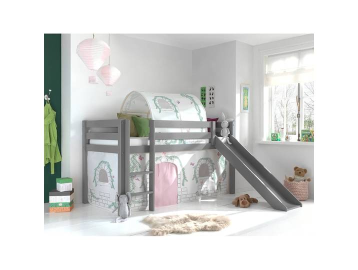 Spielbett Birdy 90 x 200cm Grau/Kiefer Grau mit Rutsche/mit Tunnel/mit Leiter
