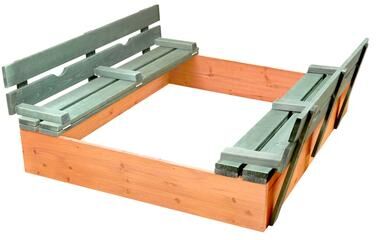 Badger Basket Covered Convertible Cedar Sandbox with 2 Bench Seats - Natural/Green