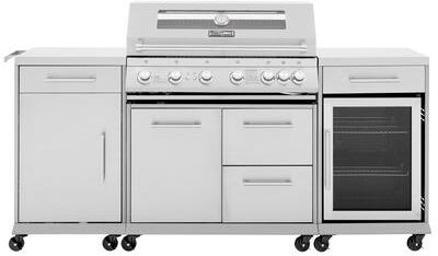 Royal Gourmet 6-Burner Outdoor Kitchen Gas Grill with Refrigerator, Cabinet-Style, Patio & Backyard BBQ, Silver