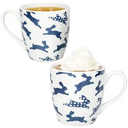 2er Set Jumbobecher Tom 400ml Ø10,1cm Porzellan Tasse Hasen blau Ostern Geschenk