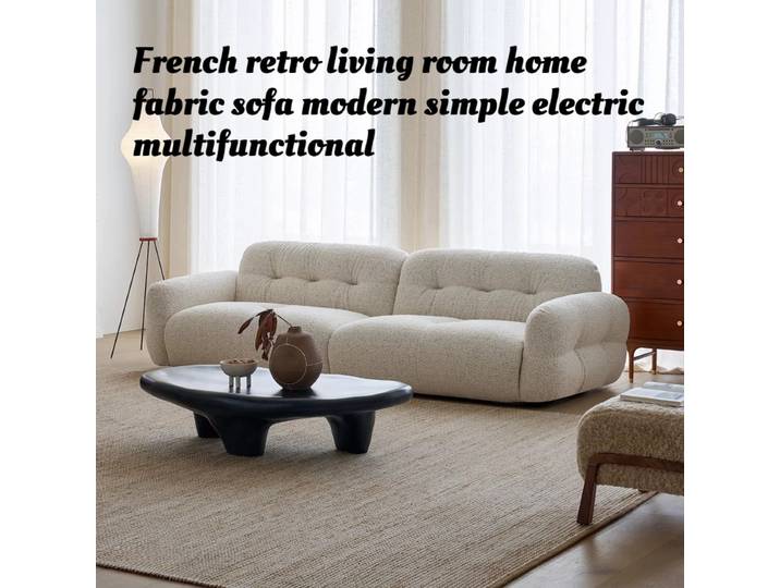 Canapé-lit en tissu de designer vintage français, salon moderne minimaliste, électrique, multifonctionnel, réglable, confort nordique, accueillant