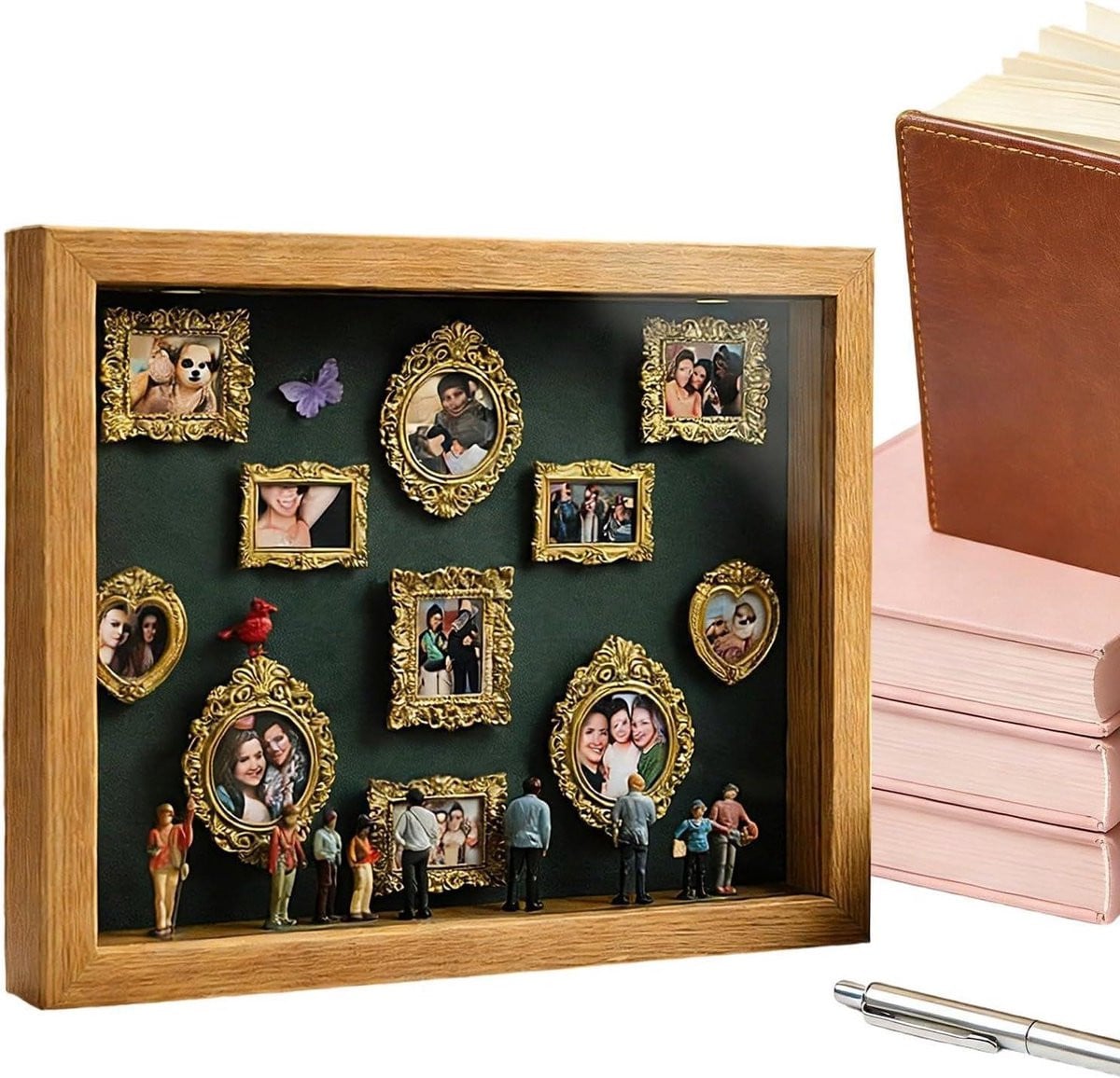 Mini Museum Fotolijst Miniatuur Display met Lichteffect - Houtkleurig - 22.7 x 31.4 cm