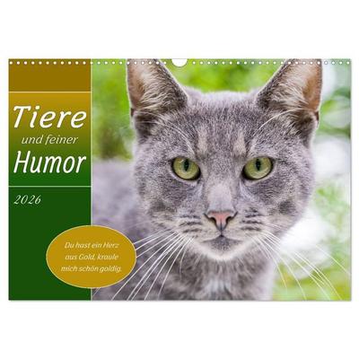 Tiere und feiner Humor (Wandkalender 2026 DIN A3 quer), CALVENDO Monatskalender