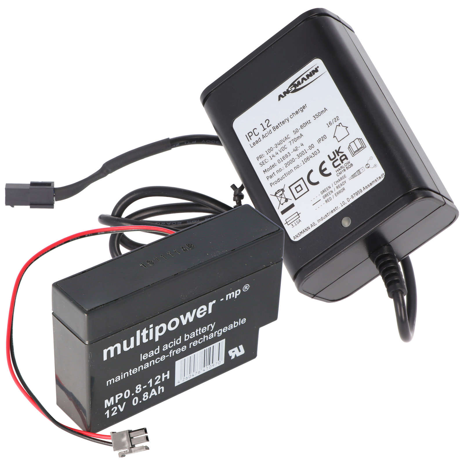 AccuCell Oplader inclusief batterij voor Multipower loodaccu MP0,8-12H