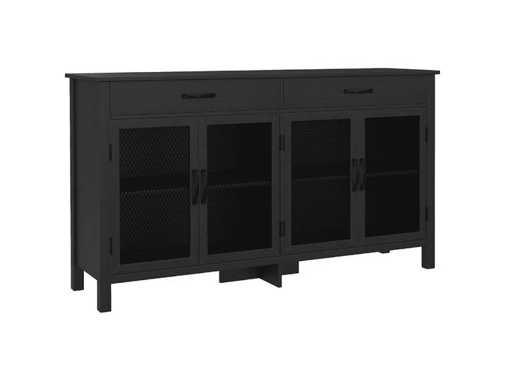 Buffet design industriel - 4 portes, 2 étagères, 2 tiroirs - noir