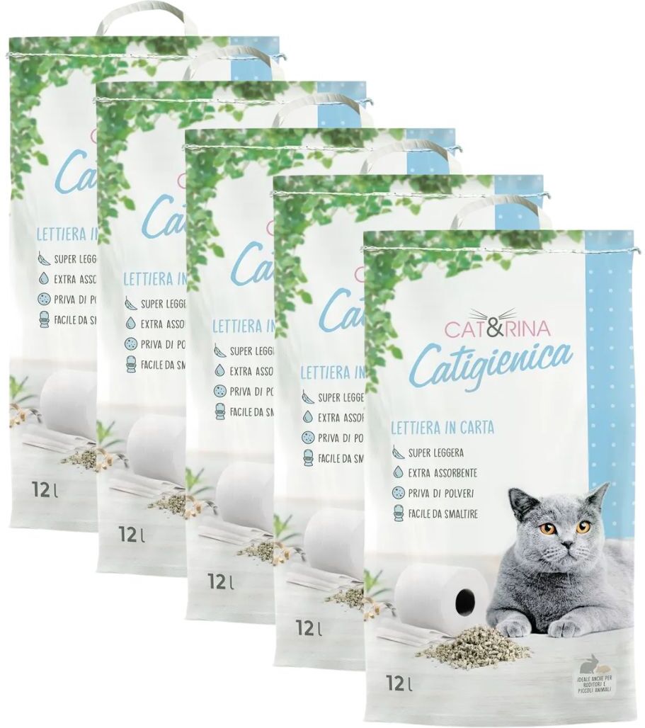CATRINA Cat&Rina Lettiera in Carta Assorbente KIT 5X12L