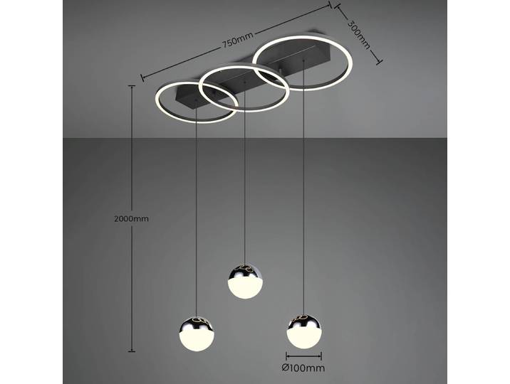 Reality Leuchten Hängelampe Larino, dimmbar, schwarz, für Wohn- / Esszimmer, Metall, Modern, Pendelleuchte