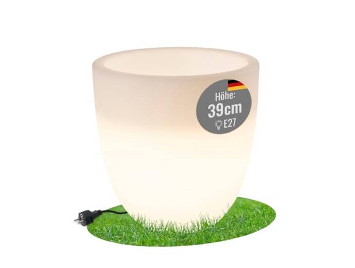 8 seasons Design LED Pflanzkübel 39 x 39cm, Shining Curvy Pot S (Weiß), E27, warmweißes Licht – wetterfest – Blumentopf für außen (Garten, Terrasse, Balkon) und innen – dekorativer Getränkekühler