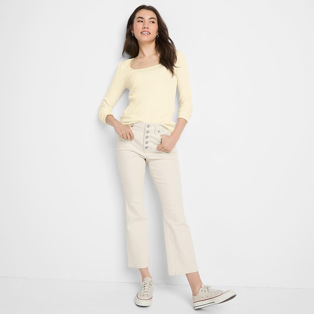 Kurze Schlagjeans Natur für Damen, Damen, size: regular, Elfenbein, Baumwolle/Elasthan/Polyester, by Lands' End