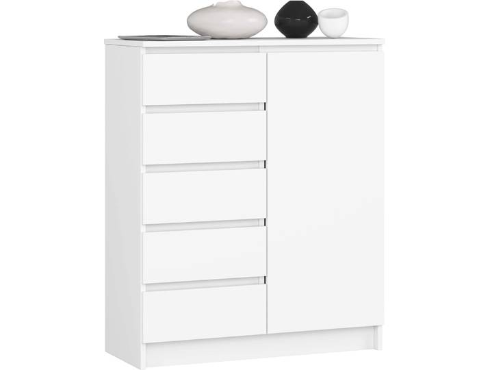 Commode K80 Blanc 80 cm 1 porte 5 tiroirs 3 étagères L80xH35xP97 cm