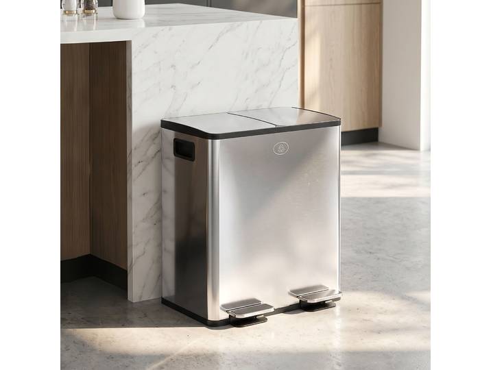 HOMCOM Poubelle Cuisine 40L Double Seaux Amovibles Fermeture Douce