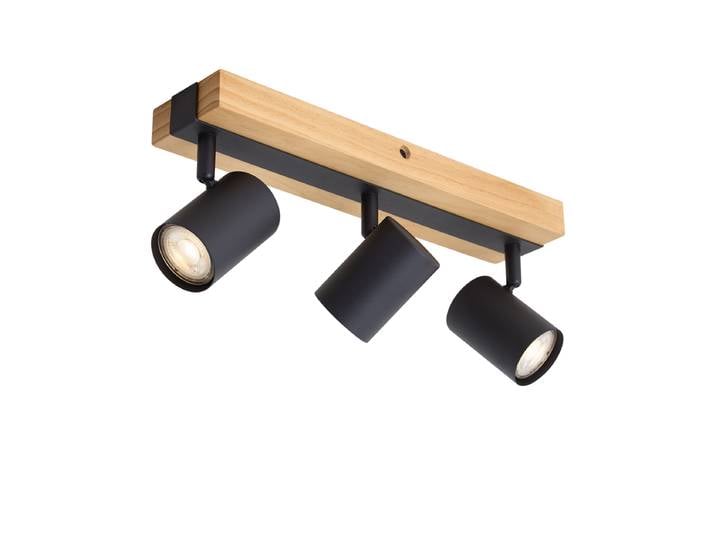 Plafonnier noir avec bois 3 lumières réglables rectangulaires -