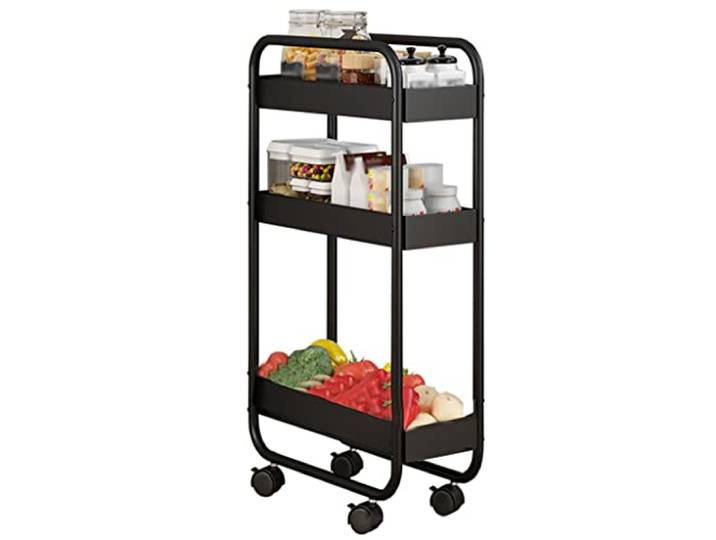 ROHCGHC Rollwagen, Multifunktionaler Metallwagen mit feststellbaren Rädern Küche(3 Tier)