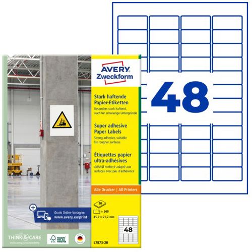 AVERY Zweckform Stark haftende Papier-Etiketten, 45,7x21,2mm