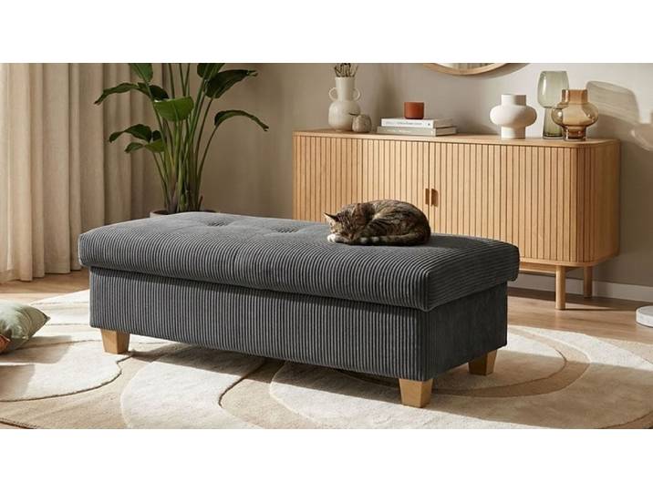 Hocker OTTO HOME Eggery 131 cm, mit großem Staufach & bequem gepolstert , grau (dunkelgrau), B:131cm H:42cm T:61cm, 90% Polyester, 10% Nylon, Hocker, Hocker, Polsterhocker Egedal mit Staufach, passend zum Sofa