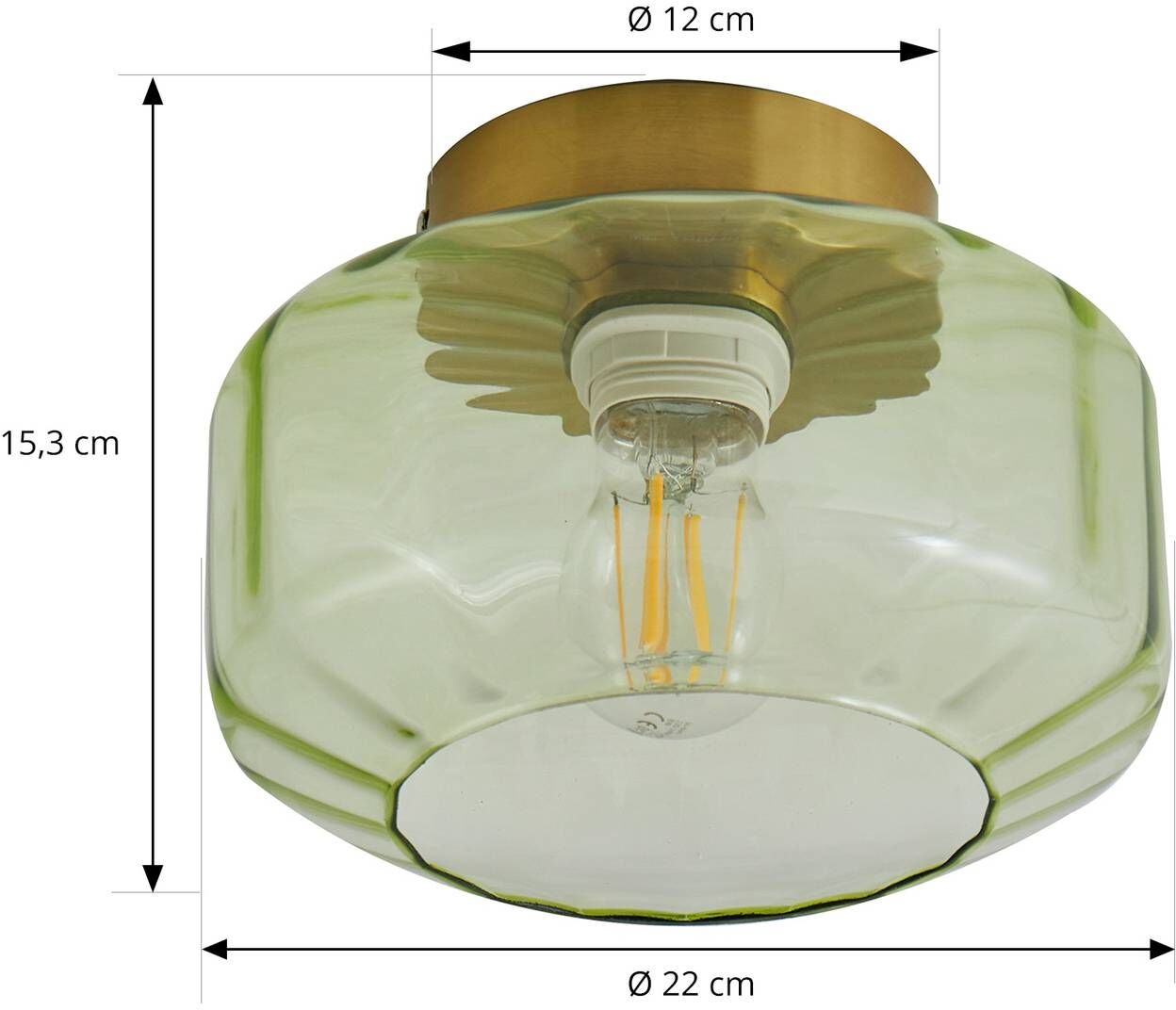 Lámpara de techo Hildur Lindby, atenuable, Verde, Salón / Comedor, Vidrio, Lámpara de techo