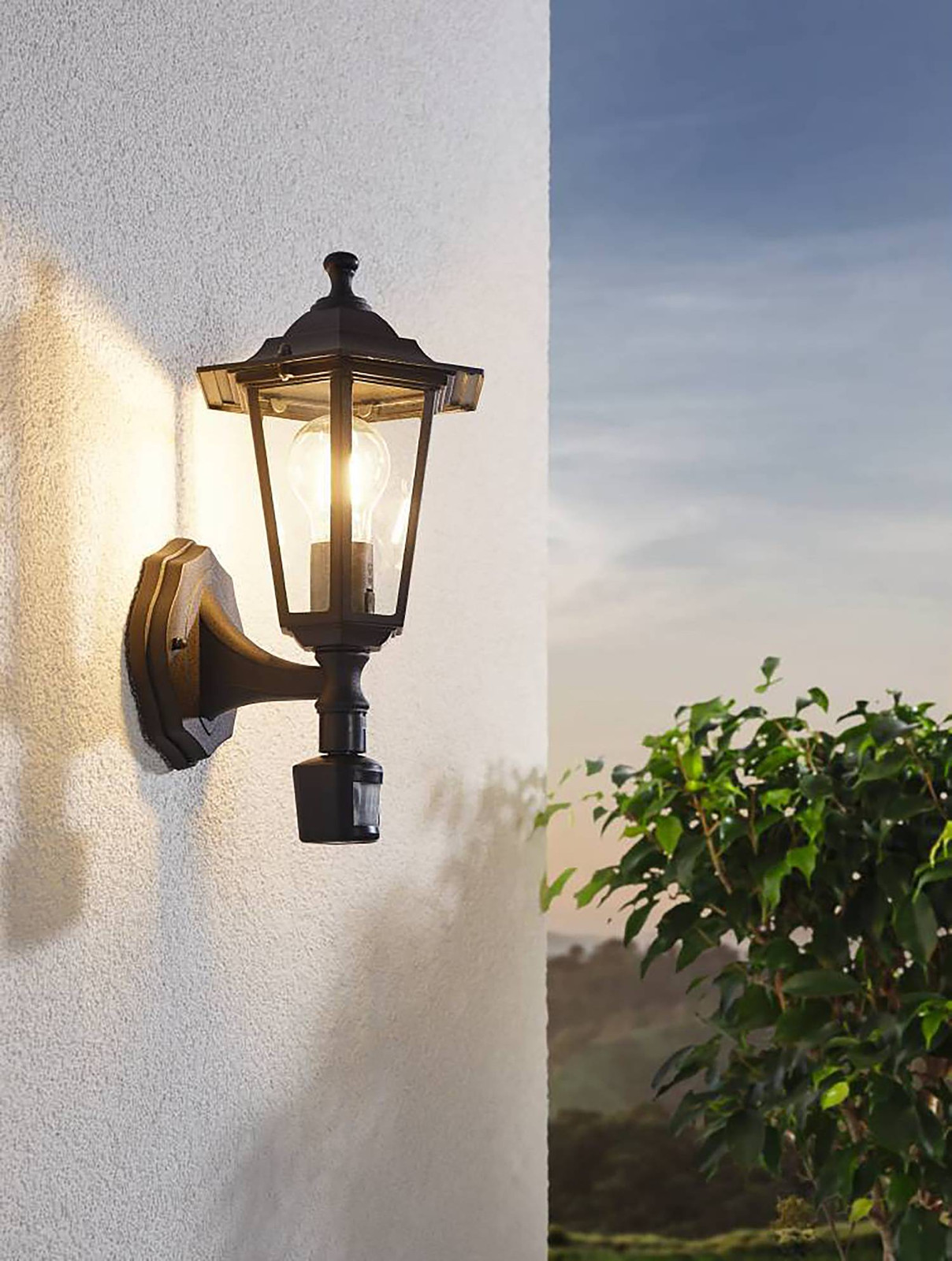 Eglo Laterna Wandlamp met bewegingssensor en dimfunctie, zwart, H: 36 cm, B: 17 cm, D: 22 cm