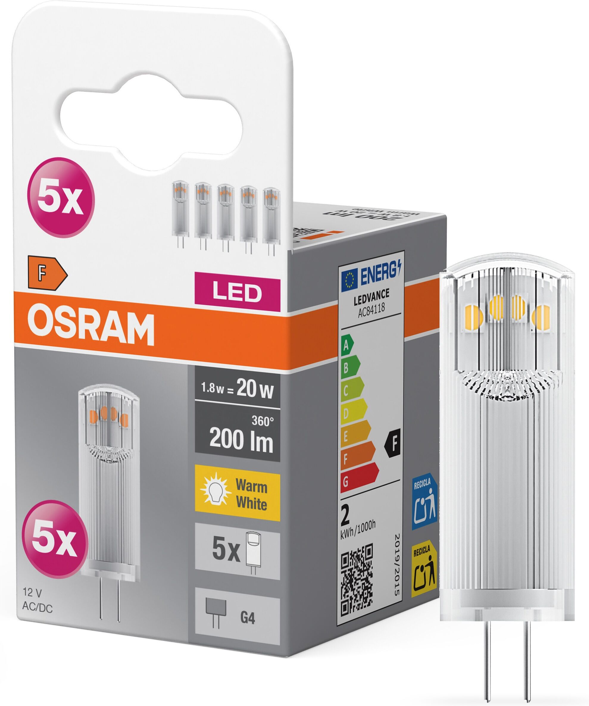 OSRAM LED-Leuchtmittel "Star PINLED-Lampe, Klar", Energieeffizienz: F, transparent (mehrfarbig), L:3,6cm Ø:1,3cm, Leuchtmittel, LED-Leuchtmittel