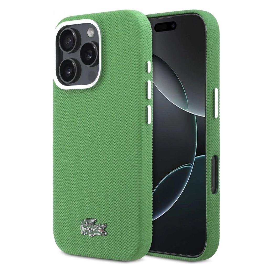 Lacoste PVC Iconic Petit Pique Metal Logo MagSafe Rückseite für iPhone 16 Pro Estragon Grün (Apple iPhone 16 Pro) (LCFCMP16LPLAN)