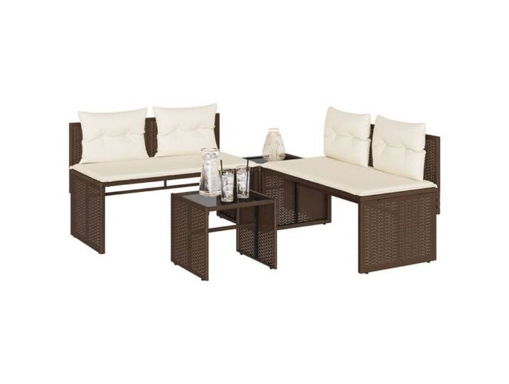 Salon de jardin 4 pcs avec coussins marron résine tressée ensemble de canapés d'extérieur salon de jardin ensemble 4003879