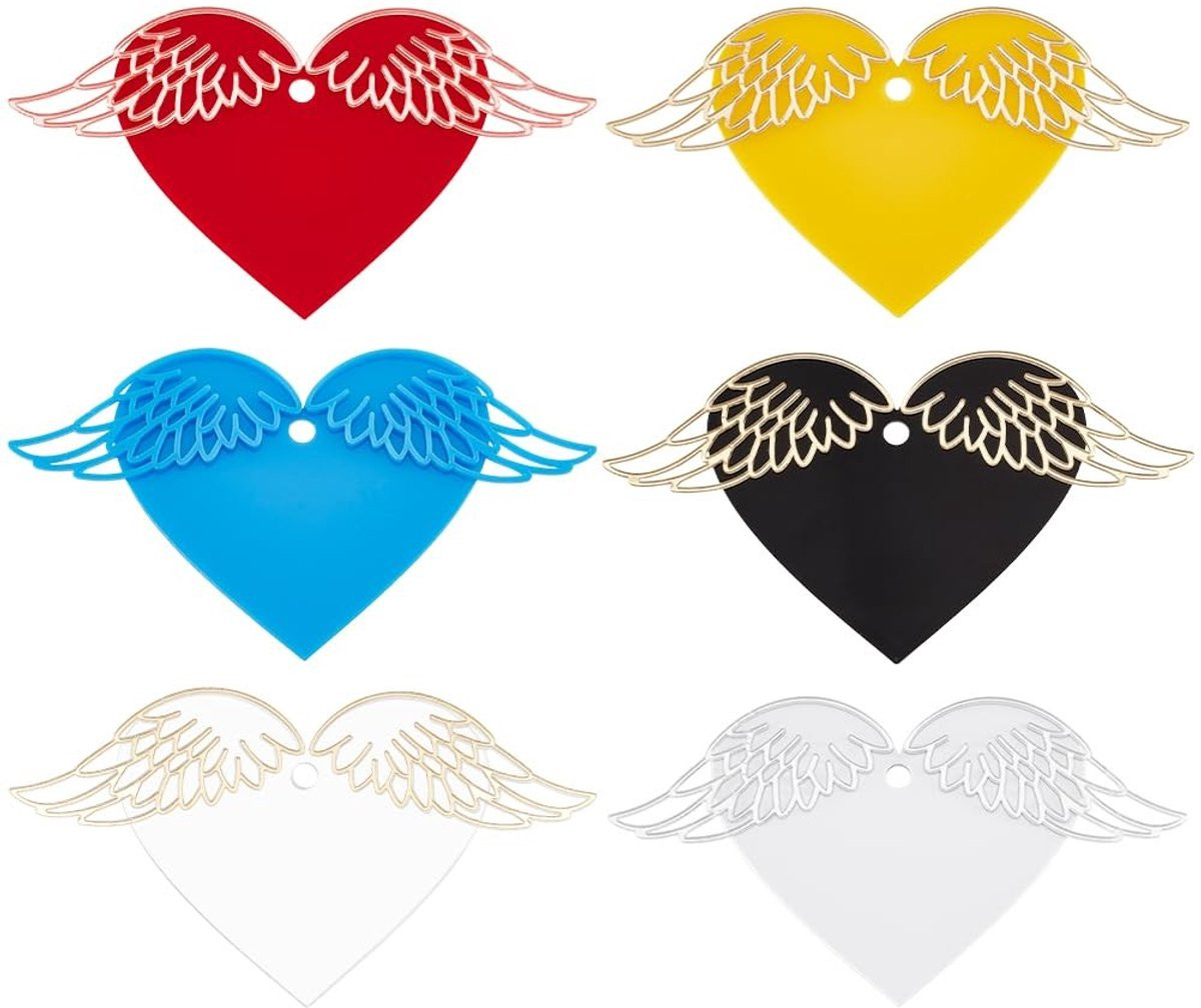 Dailygoods 12 stuks Acryl Ornamenten met Engelenvleugels en Harten voor DIY Craft Decoratie