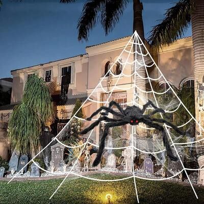 Uplift Treasures Extra Large Halloween Triangle Spider Web 5M 7M Elastic Simulated Spider Web Decoration spider And Web 5 M Web And Spider