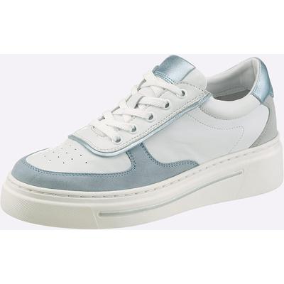 Sneaker HEINE, Damen, Gr. 39, blau (weiß, bleu), Glattleder, Leder, Veloursleder, Schuhe Sneaker
