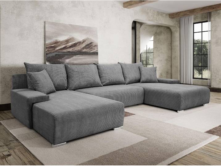 Kaiser Möbel Ecksofa, Sofa U form, Couch U form Livorno U stoff Poso Grau