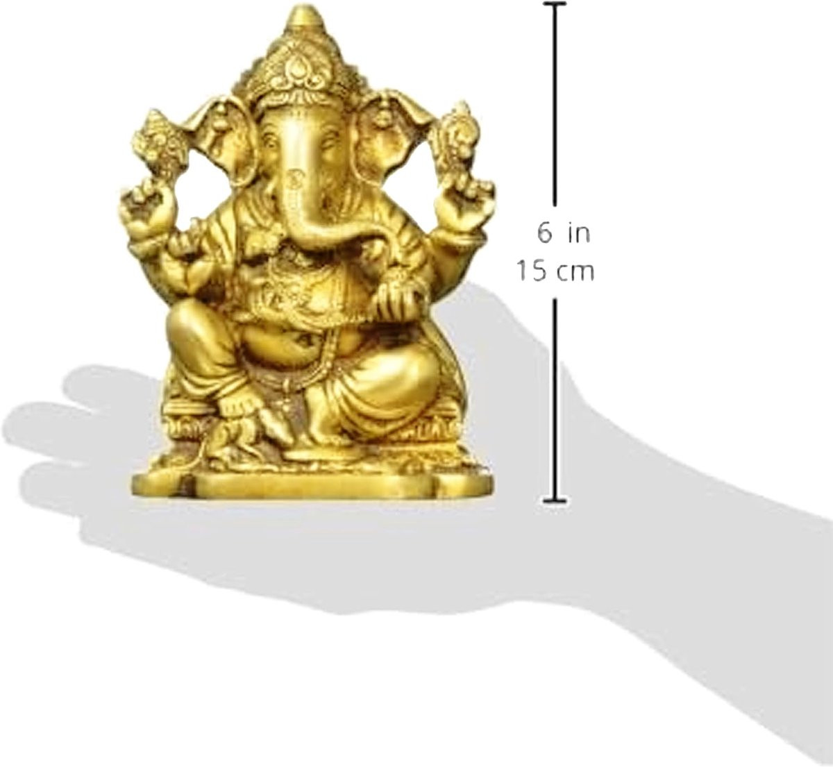 Messing Ganesha Sculptuur Decoratief Object Goud Hoogte: 15 cm