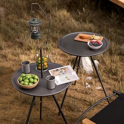 tragbarer schwarzer Outdoor-Tisch mit Lampenständer – klappbar, Eisenkonstruktion, lässiger Stil, inklusive Aufbewahrungstasche, kleiner Outdoor-Tisch