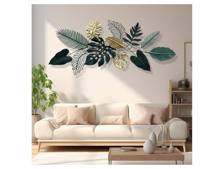 Vnook Wandkunstskulptur aus Metall, 3D-Blätter-hängende Wanddekoration Hängende Metalldekoration, Sofa-Hintergrundwandornamente for Wohnzimmer, Schlafzimmer, Badezimmer